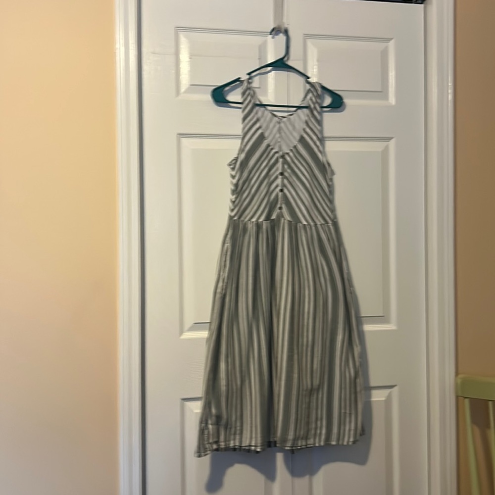 Green and white striped dress